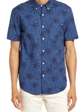 chubbies Navy Palm-Print Short Sleeve Button-Down Shirt
